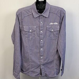 Ring Of Fire Shirt Mens XL Blue Plaid Snap Western Long Sleeve Pockets Casual